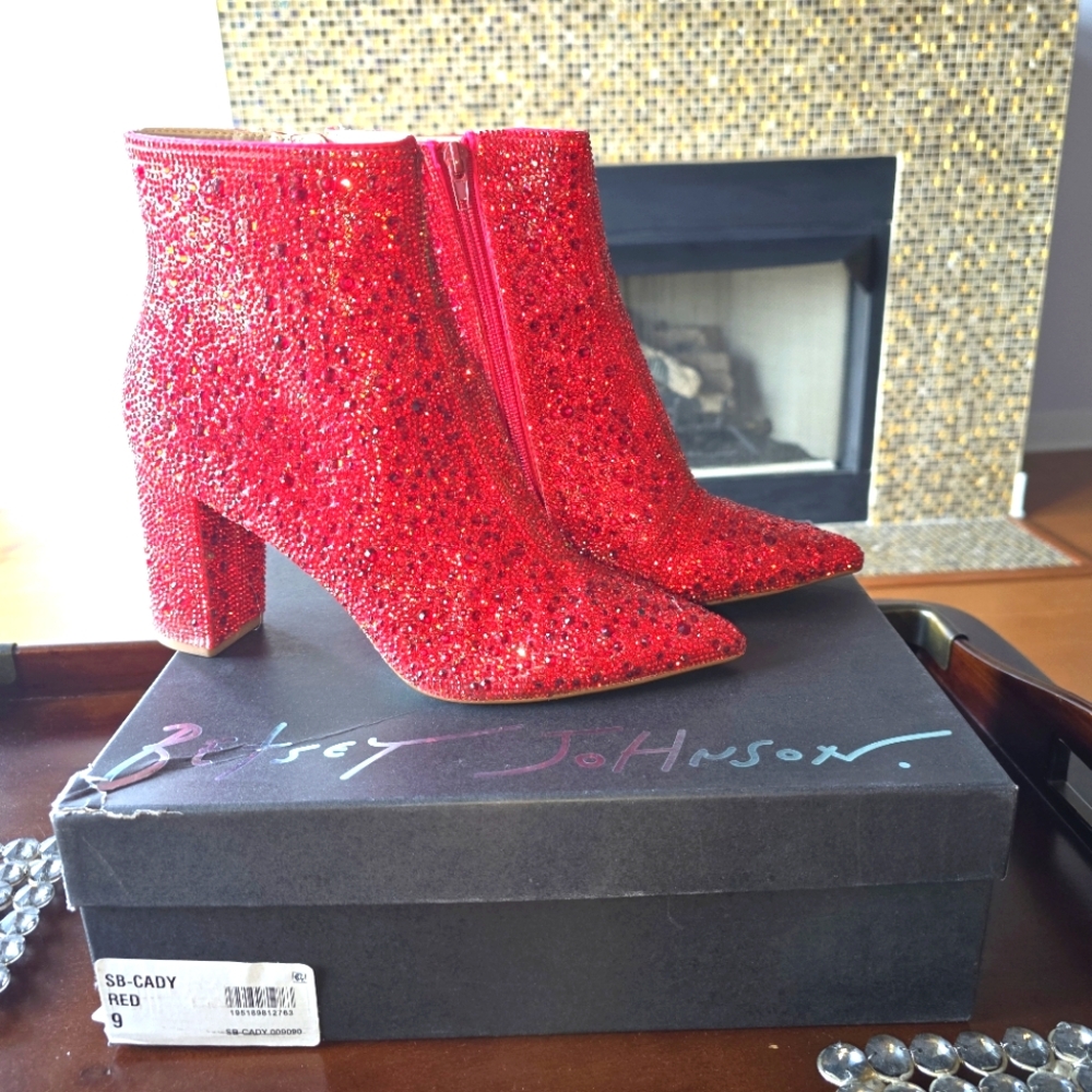 Betsey Johnson Cady Red Sequine Booties